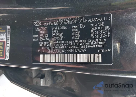 2022 Hyundai Tucson Sel из США, поврежденный, VIN 5NMJBCAE5NH026269